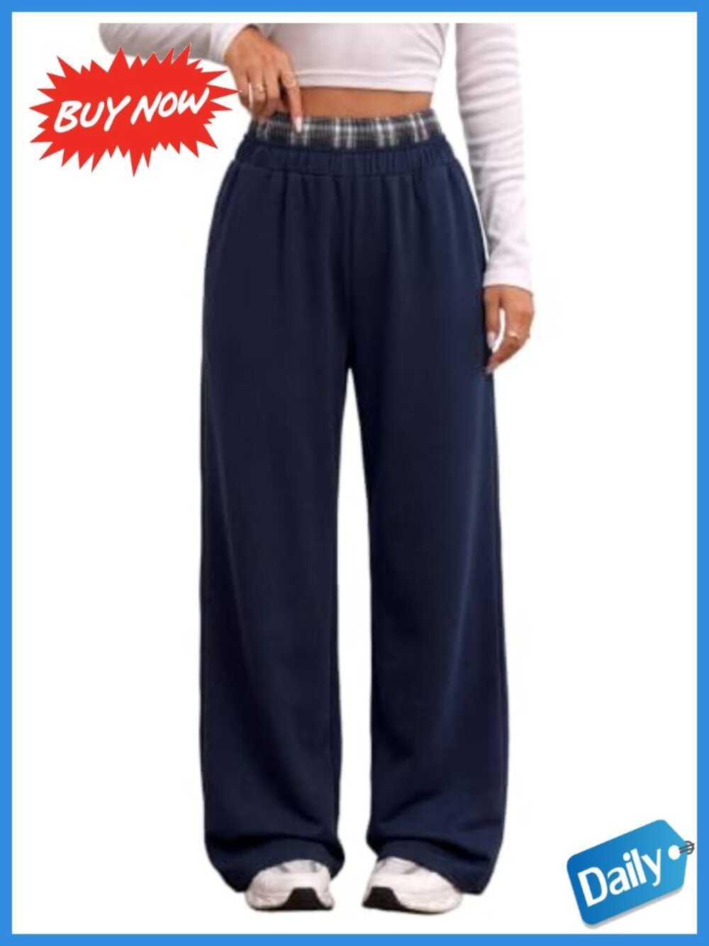 Wide Leg Sweatpants Elastic Waist Pockets Pull On Polyester Blend